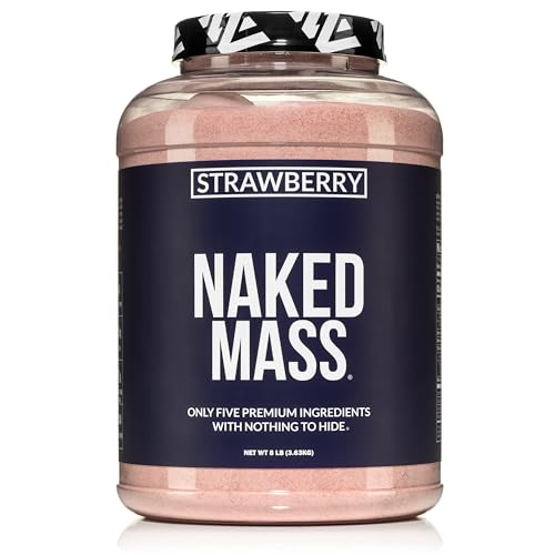 Naked Strawberry Mass - 1,500 calorías, 1.76 oz de proteína, nada artificial. Polvo de proteína para ganar peso de fresa - 8 libras a granel, sin OMG, sin gluten y sin soja