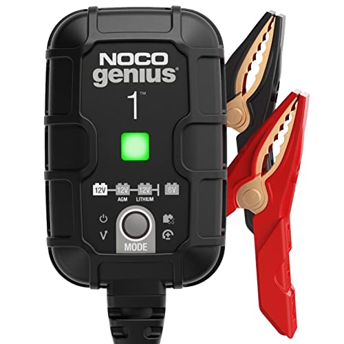 NOCO GENIUS1, 1A Smart Car Battery Charger, 6V and 12V Automotive Charger, Battery Maintainer, Trickle Charger, Float Charger and Desulfator for Motorcycle, ATV, Lithium and Deep Cycle Batteries