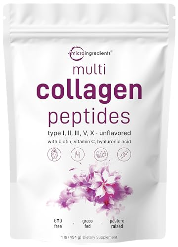 Multi Collagen Peptides Powder, 16 onzas – Péptidos de proteína hidrolizados | Tipo I, II, III, V, X con ácido hialurónico, biotina y vitamina C – Sin sabor – Apto para Keto y Paleo, Ez Mix in Bebidas