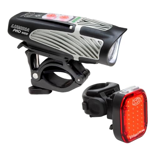 Lumina Pro 1000 and Vmax+ 150 Bike Light Set Combo USB Rechargeable Bicycle Headlight LED Front Light Water Resistant Mountain Road City Commuting Cycling Safety Flash Black/Red