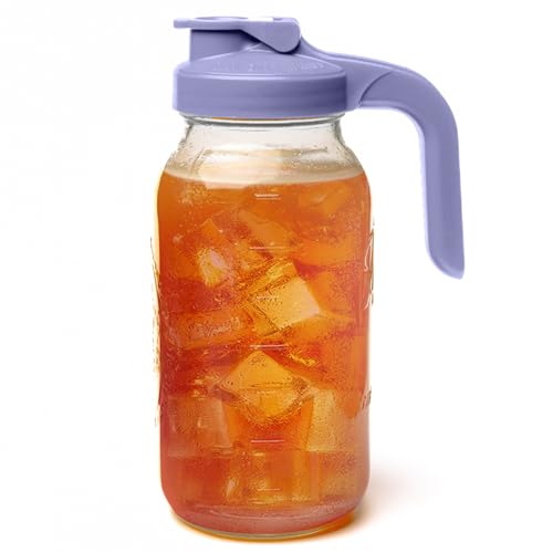 County Line Kitchen Glass Mason Jar Pitcher with Lid - Wide Mouth, 2 Quart (64 oz) - Heavy Duty, Leak Proof - Sun & Iced Tea Pitcher, Cold Brew Coffee, Breast Milk Storage, Water - Lavender