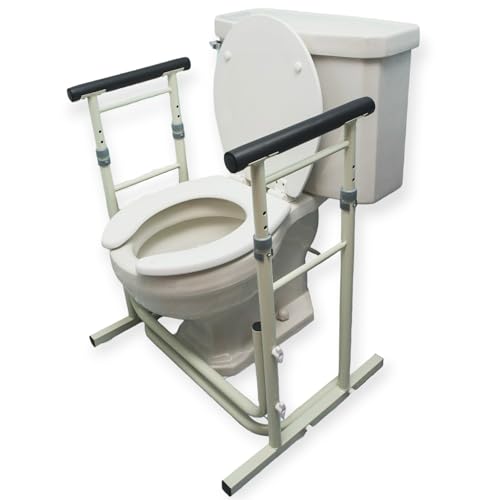 Essential Medical Supply Height Adjustable Standing Toilet Safety Rail - Sturdy Frame with Foam Handles for Elderly and Seniors, Perfect for Added Safety and Support While Using The Toilet