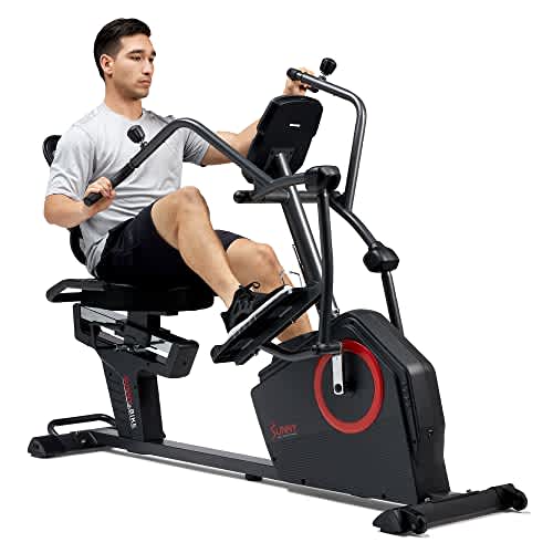 Sunny Health & Fitness Electromagnetic Recumbent Cross Trainer Exercise Elliptical Bike w/ Arm Exercisers, Easy Access Seat & Exclusive SunnyFit® App Enhanced Bluetooth Connectivity - SF-RBE4886SMART