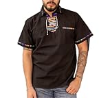 Camisa tradicional mexicana con botones y cuello de guayabera para hombre, estilo formal, Negro -