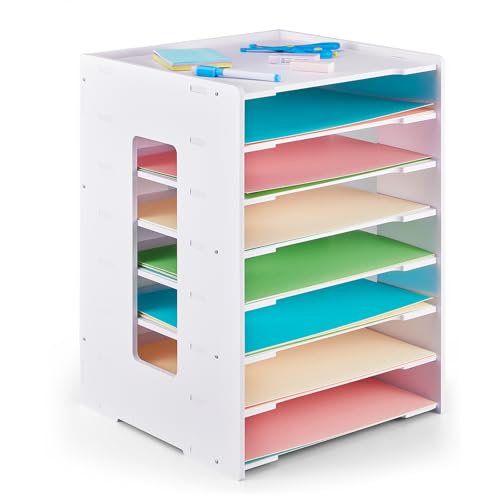 Juexica Organizador de papel para álbum de recortes, organizador de archivos de 8 niveles para escritorio, bandejas de papel apilables de 12 x 12 pulgadas, organizador de archivos de escritorio para