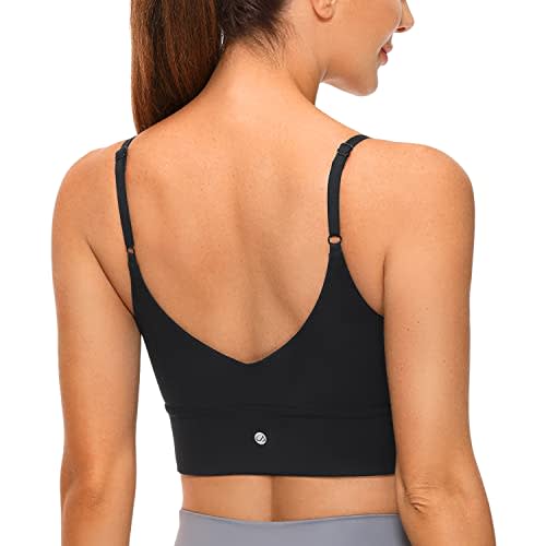 CRZ YOGA Brasier deportivo ajustable para mujer, espalda en V, brasier acolchado para yoga, camiseta sin mangas recortada, Negro -