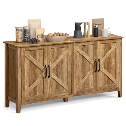 VASAGLE Storage Cabinet, Buffet Cabinet, Sideboard, Credenza, with Adjustable Shelves, for Living Room, Entryway, Rustic Walnut ULSC381T41