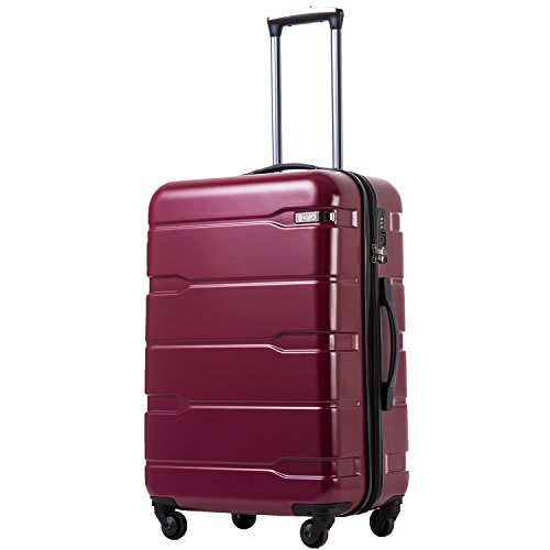 Coolife Luggage Expandable(only 28") Suitcase PC+ABS Spinner Built-In TSA lock 20in 24in 28in Carry on (Radiant Pink., L(28in).)