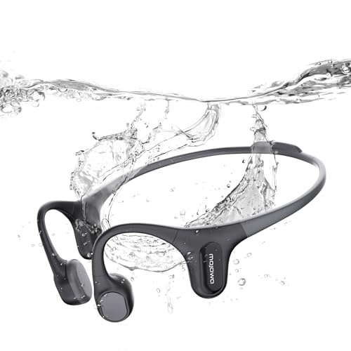 mojawa Run Plus Bone Conduction Headphones, IP68 Waterproof Swimming Headphones, Open Ear Bluetooth Headphones with Mic and 32GB MP3, Wireless Sports Headphone for Running, Swimming, Cycling, Black