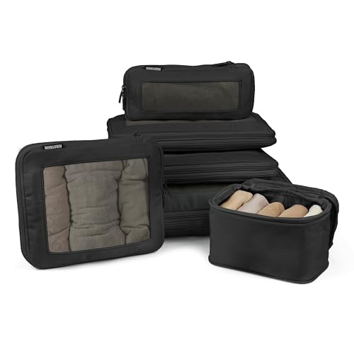 Aerotrunk Compression Packing Cubes for Travel - Luggage Organizer Bags - Double Zipper Packing Cubes for Suitcases (6-Pack, Black)