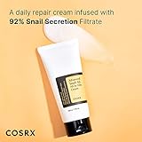 COSRX Snail Mucin - Crema hidratante al 92 %, gel facial de reparación diaria, tipo tubo para piel seca y sensible, no probado en animales, sin parabenos, sin sulfatos, sin ftalatos, cuidado de la