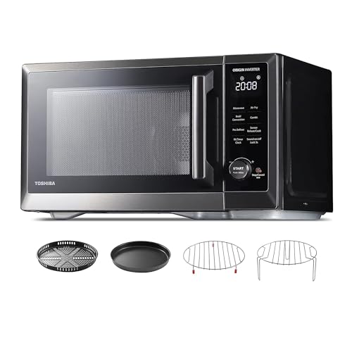 TOSHIBA Combo de freidora de aire para horno de microondas y encimera, inversor, convección, asado, combo rápido, descongelación uniforme, sensor de humedad, función de silencio, 27 menú automático y