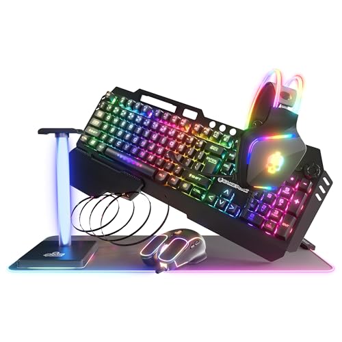 Game Punk Codebreakers - Paquete de juegos de PC – Incluye teclado, ratón, auriculares, alfombrilla de mouse LED XL, soporte, tira de luz RGB – Paquete de accesorios para juegos de PC 6 en 1