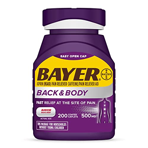 Bayer Extra Strength 500mg Aspirin Plus Caffeine for Powerful Pain Relief, 200 Coated Caplets