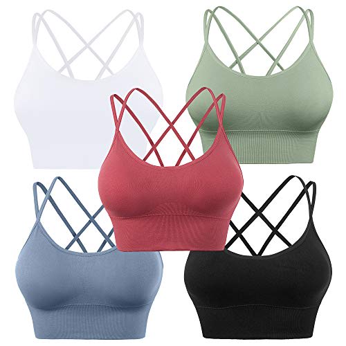 Evercute Cross Back Sport Bras Padded Strappy Criss Cross Cropped Bras for Yoga Workout Fitness Low Impact