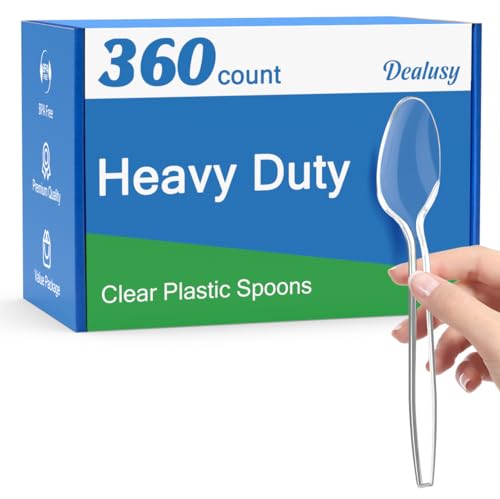 Dealusy 360 Count Clear Plastic Spoons Disposable, BPA-Free, Heat Resistant, Solid and Durable Disposable Spoons Heavy Duty Bulk, Premium Spoons plastic disposable for Party Supply