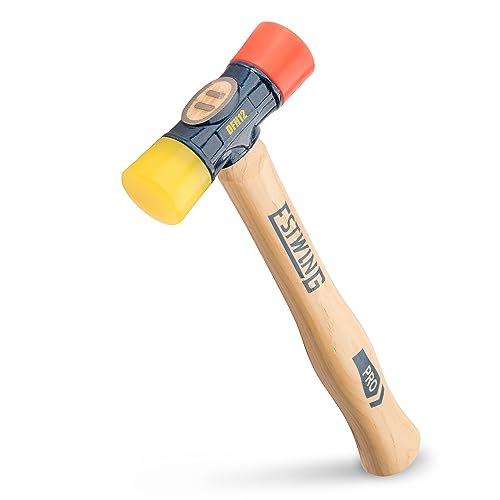 Estwing - DFH-12 Rubber Mallet - 12 oz Double-Face Hammer with Soft/Hard Tips & Hickory Wood Handle - DFH12,Black Red & Yellow