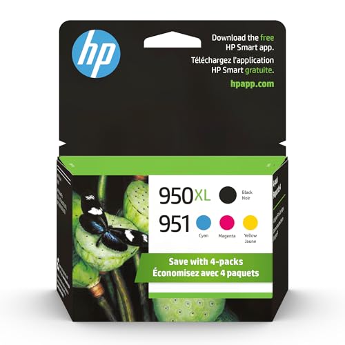 Original HP 951 Cyan, Magenta, Yellow / 950XL Black Ink Cartridges (4-pack) | Works with HP OfficeJet 8600 Series; HP OfficeJet Pro 251dw, 276dw, 8100, 8600 Series | Eligible for Instant Ink | C2P01FN