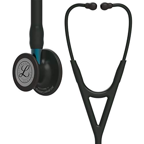 3M Littmann Cardiology IV - Estetoscopio de diagnóstico 6201, más de 2 veces más ruidoso*, pesa menos**, pieza torácica de acero inoxidable con acabado negro, tubo negro de 27 pulgadas, tallo azul y