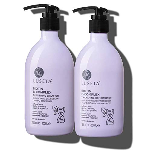 L LUSETA - Juego de champú y acondicionador con complejo B para pérdida de cabello, con biotina, cafeína, aceite de argán, todos los tipos, 2 x 16.9 onzas