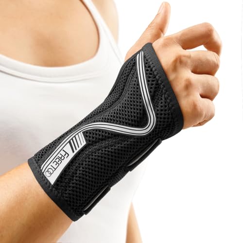 FREETOO Wrist Brace for Carpal Tunnel,[New Upgrade-Anatomically shaped] Adjustable Wrist Support Splint for Men and Women,Hand Brace for Pain Relief, Tendinitis,Arthritis,Right Hand,Medium,Black-Grey