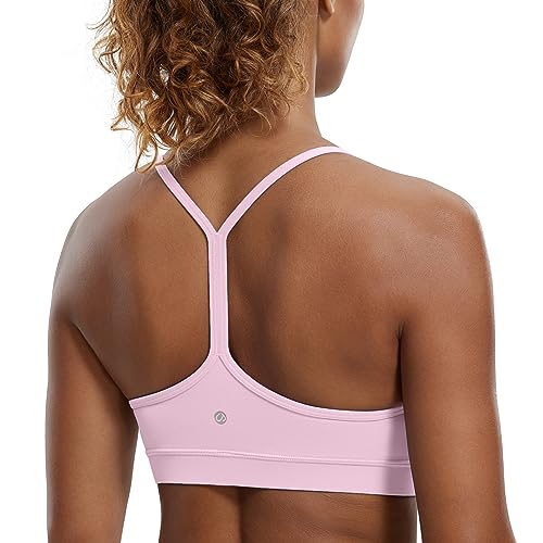 CRZ YOGA Butterluxe Womens Y Back Sports Bra - Padded Racerback Low Impact Spaghetti Thin Strap Workout Yoga Bra Pink Peony Small