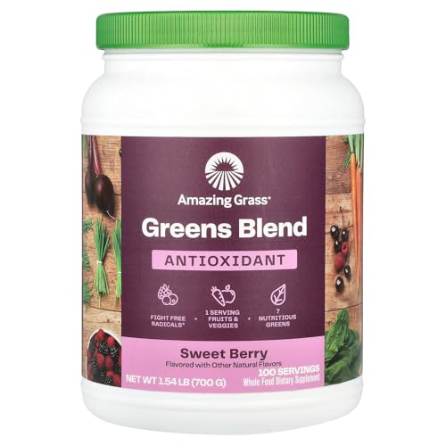 Amazing Grass Greens Superfood Antioxidant: Greens Powder with Organic Spirulina, Beet Root Powder, Elderberry & Probiotics, Sweet Berry, 100 Servings (Packaging May Vary)