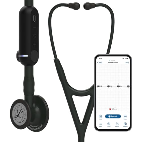 3M Littmann CORE - Estetoscopio digital, 8480, pieza torácica negra, tubo, vástago y auriculares, 27 pulgadas