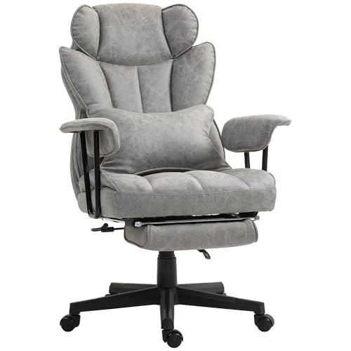 HOMCOM Executive Office Chair, 400LBS Big and Tall Office Chair with Foot Rest, Microfiber Computer Desk Chair with Lumbar Support, Reclining Function and Wide Seat, Gray