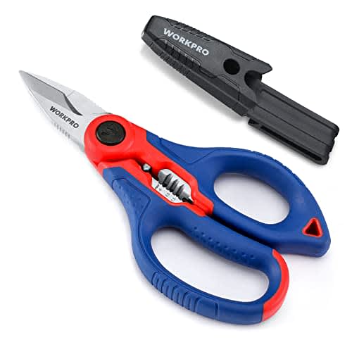 WORKPRO Stainless Electricians Scissors, 6.4" Professional Electrician Shears with Wire Stripper for Soft Cable (Not Suitable for Diving Use)