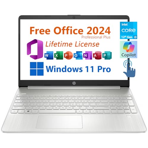 HP 15.6" Business Laptop, Free Microsoft Office 2024 Lifetime License, Copilot AI Chat, HD Touchscreen Display, Intel 6-Core i3-1215U 4.4 GHz, 16GB RAM, 1TB SSD, Long Battery Life, Windows 11 Pro