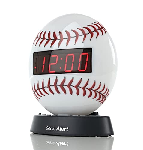 Sonic Alert Baseball Themed Digital Alarm Clock for Heavy Sleepers - Loud, Compact, Battery Backup & USB Charging - Adjustable Volume & Snooze Time