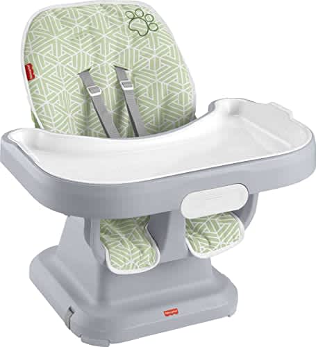 Fisher-Price Baby to Toddler High Chair SpaceSaver Simple Clean Portable Dining Seat & Booster with Washable Deep Tray & Liner, Puppy Perfection