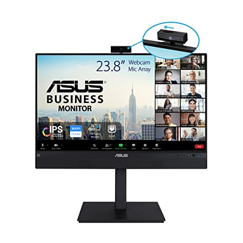 ASUS Monitor de videoconferencia 1080P de 23.8 pulgadas (BE24ECSNK) - Full HD, IPS, cámara web ajustable de 2 MP integrada, micrófono con cancelación de ruido AI, cuidado de los ojos, acoplamiento