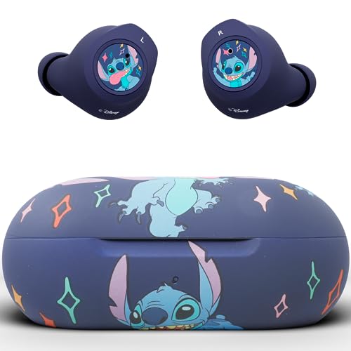 Disney Lilo and Stitch - Auriculares Bluetooth con estuche de carga, auriculares inalámbricos con micrófono integrado + hasta 30 horas de tiempo de reproducción, regalos de Lilo and Stitch para niñas,