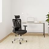 Duramont Silla de oficina ergonómica, silla de escritorio ajustable con soporte lumbar y ruedas enrollables, sillas de respaldo alto con malla transpirable, cojín de asiento grueso, reposacabezas y