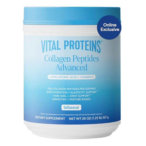 Vital Proteins - Péptidos de colágeno en polvo, de vacas alimentadas con pasto y criadas en prados, sin sabor, 20 onzas