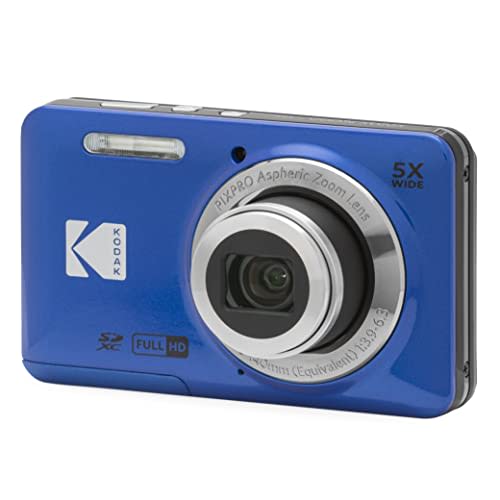 KODAK PIXPRO FZ55-BL 16MP Digital Camera 5X Optical Zoom 28mm Wide Angle 1080P Full HD Video 2.7" LCD Vlogging Camera (Blue)