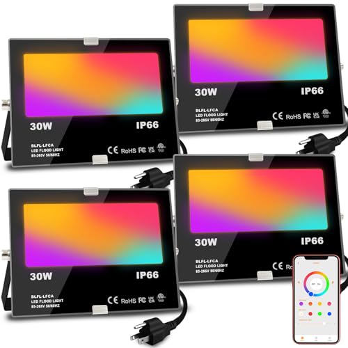 Luz de inundación LED para exteriores de 30 W, equivalente a 3000 W, 3000 W, iluminación inteligente RGB de paisaje con control de aplicación, escenas de bricolaje, temporización, blanco cálido 2700