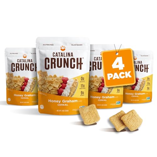 Catalina Crunch Honey Graham Cereal 4 Pack | Low Carb, Sugar Free, Gluten Free, Grain Free | Keto Snacks, Vegan, Plant Based | Breakfast Protein Cereals | Keto Friendly Food