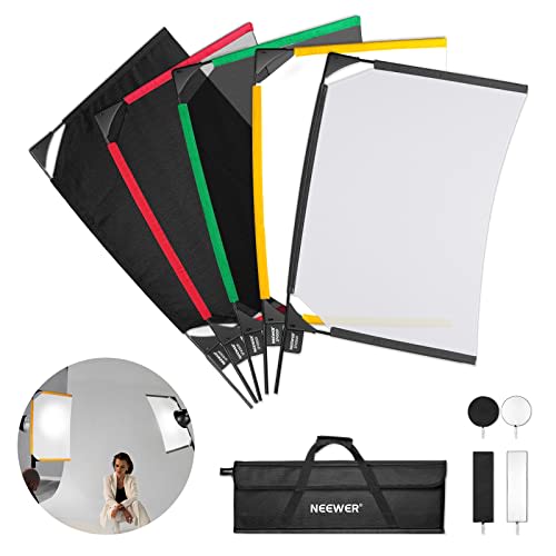 Neewer Foldable Scrim Flag Kit, 18x24in/45x60cm 5 in 1 Photography Flag Panel Lighting Reflector Diffuser Light Modifier Shaper for Soft, Diffused & Light Effects, Carry Bag Included, SF4560F