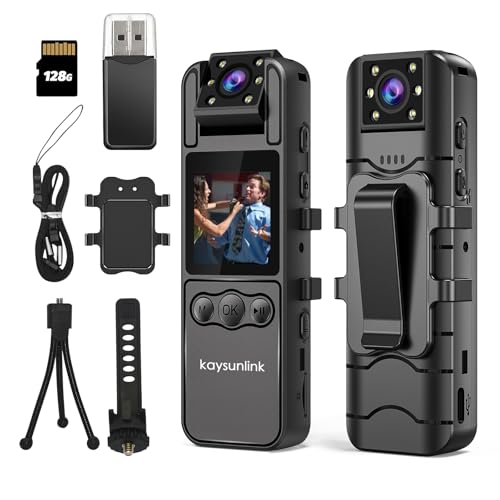 【Upgraded】1.4” Screen Body Camera with Audio and Auto Video Night Vision 1080P FHD Mini Police Wearable Body Worn Cam Portable Small Personal Camcorder Sport Action Outdoor Video Recorder (128GB)