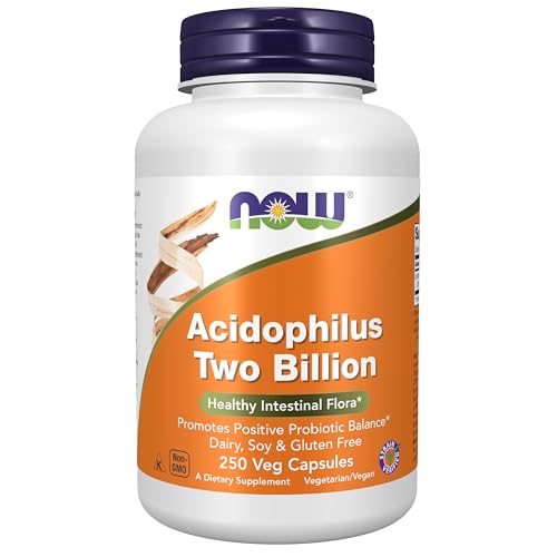 NOW Foods Supplements, Acidophilus, Two Billion, Strain Verified, Healthy Intestinal Flora*, 250 Veg Capsules