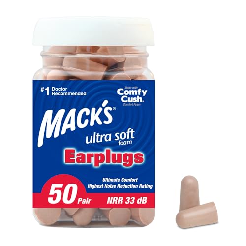 Mack’s Tapones de espuma ultra suave, 50 pares - 32dB NRR más alto, tapones cómodos para dormir, roncar, trabajar, viajar y eventos ruidosos, Mac-6244, Paquete de 1, 1