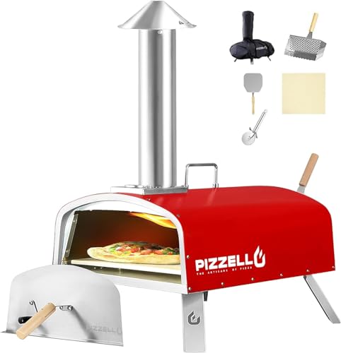 PIZZELLO Outdoor Pizza Oven 16" Wood Fired Pellet Pizza Ovens for Outside Stainless Steel Pizza Oven for Backyard w/Carry Bag, Pizza Stone, Pizza Cutter, Pizza Peel, Pizzello Forte 16 (Red)