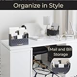 BLU MONACO Grey Wooden Desk Organizer with Drawer and Gold Handle – Perfect Office Accessories and Desktop Workspace Organizers for Home and Office Supplies