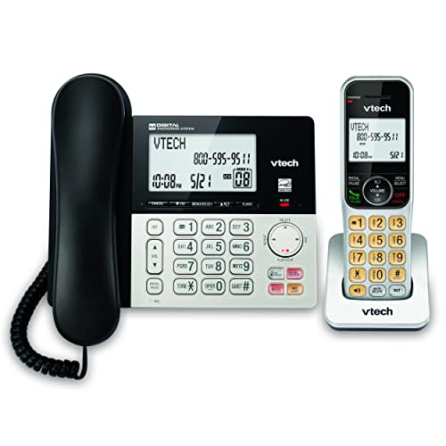 VTech VG208 DECT 6.0 Teléfono con cable/inalámbrico para el hogar con contestador, bloqueo de llamadas, identificación de llamadas, pantalla retroiluminada grande, altavoz dúplex, intercomunicador,