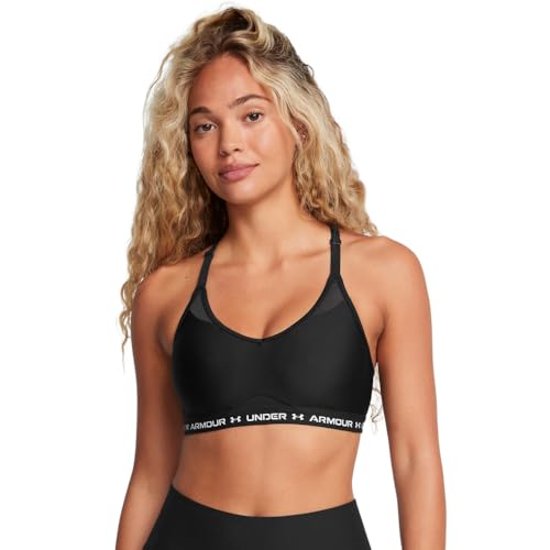 Under Armour Womens Crossback Low Impact Sports Bra, (001) Black / / White, Medium