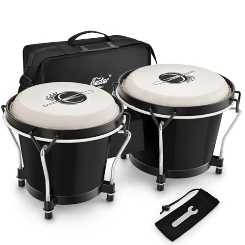 Eastar Bongo - Tambores Congas de 6 y 7 pulgadas para niños, adultos, principiantes, instrumento profesional de percusión de madera con bolsa y llave de afinación, color negro