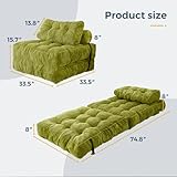 MAXYOYO Sofá cama tipo sillón, convertible, plegable y portátil, con almohada y colchón plegable con soporte para la espalda, cómodo, al piso, para sala de estar y dormitorio, verde, individual